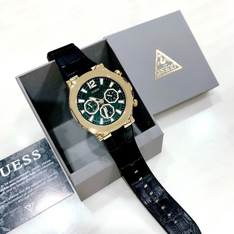 Guess Edge Multi-function Green Dial Leather Men’s Watch- GW0492G3